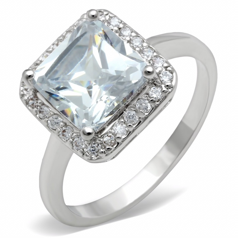 Brass & Rhodium Square AAA Grd Cubic Zirconia Ring